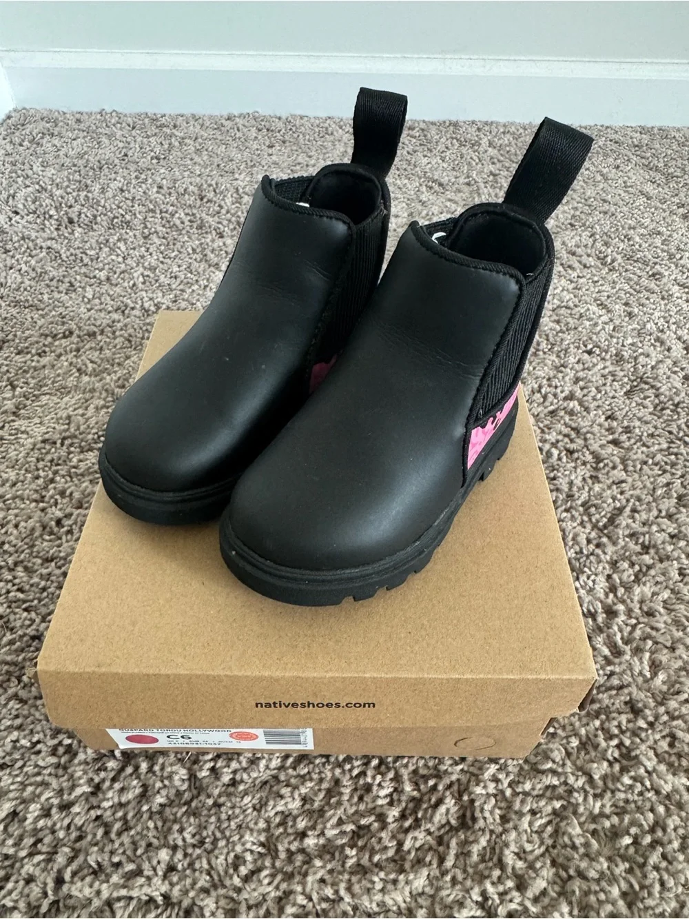 Native Chelsea Boots with Pink Leopard Heel Panel